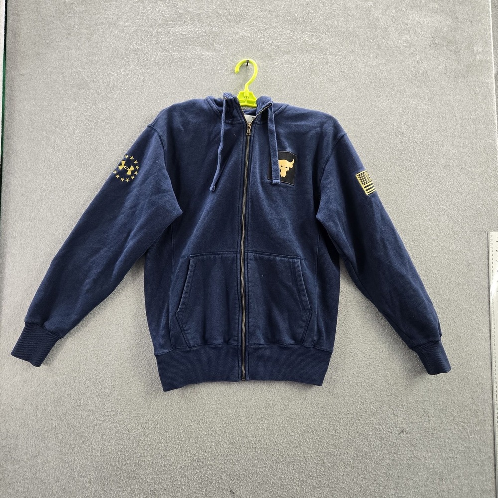 Under Armour x  Project Rock Men Hoodie SMALL Blue Embroidery Bull Logo
